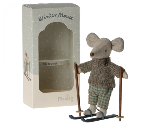 Jucarie Maileg Winter mouse with ski set, Big brother