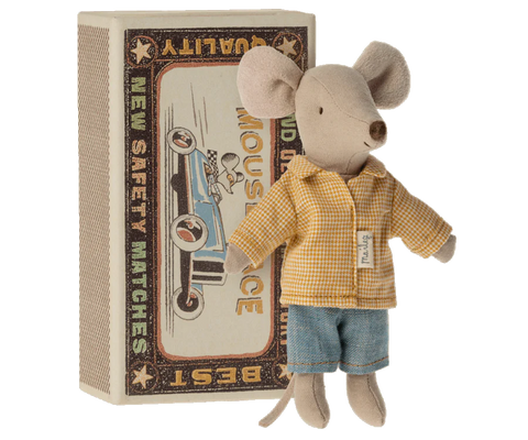 Jucarie textila- Soricel Maileg- Big brother mouse in matchbox