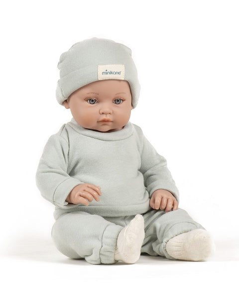 Jucarie Din Silicon Pentru Copii, Bebelus Realist Parfumat Cu Caciulita si Costum, 47 cm - Minikane