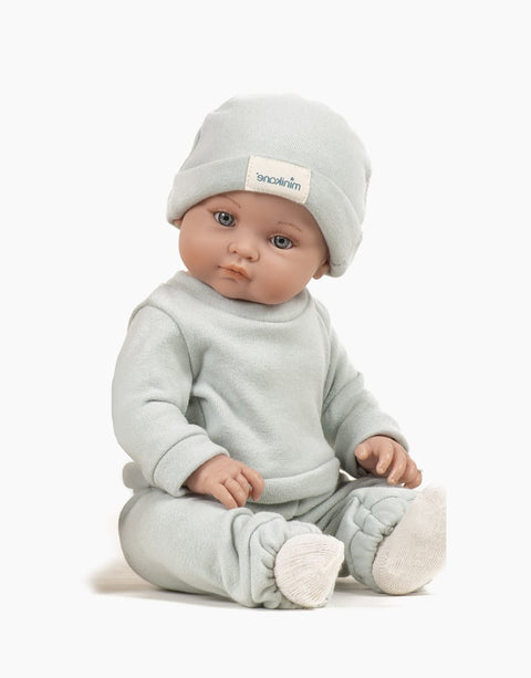 Jucarie Din Silicon Pentru Copii, Bebelus Realist Parfumat Cu Caciulita si Costum, 47 cm - Minikane