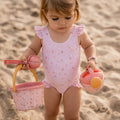 Costum de baie cu protectie UV 50+ - Little Pink Flowers - Vintage Pink - Marimea 62/68 - Little Dutc