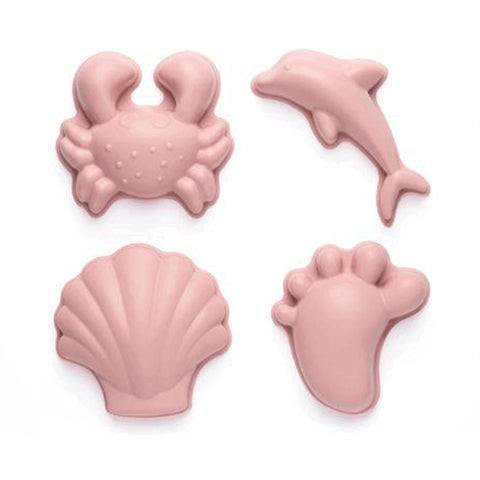 Jucarie pentru plaja -Set de 4 forme pentru nisip, din silicon, Dusty Rose - Scrunch Kids