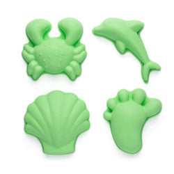 Jucarie pentru plaja-Set de 4 forme pentru nisip, din silicon,  Light Dusty Green - Scrunch Kids