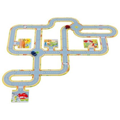 Jucarie interactiva pentru copii- Traseu puzzle si 2 masini- Goki