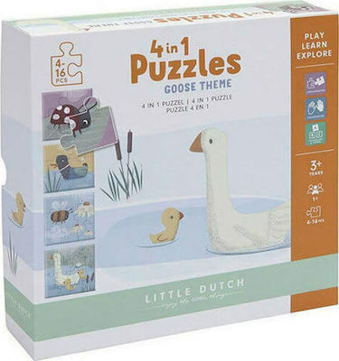 Jucarie pentru copii- carton- Puzzle 4 in 1 - Goose - Little Dutch